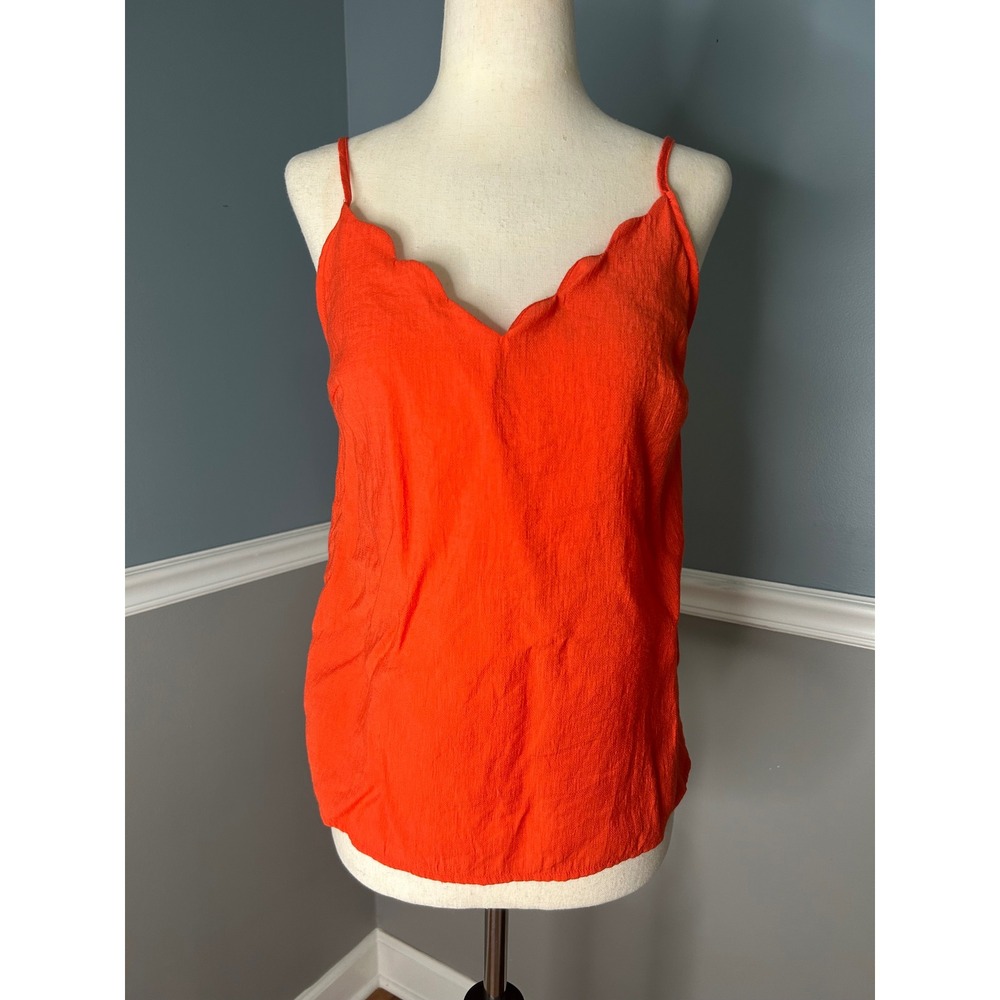 Lush Cami‎ Top Scalloped V-Neck Sleeveless Casual Summer Orange Size S